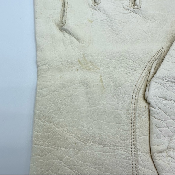 Strawbridge & Clothier 8 Real Kid Leather Washable Bone Pearl Leather Gloves - Picture 12 of 12